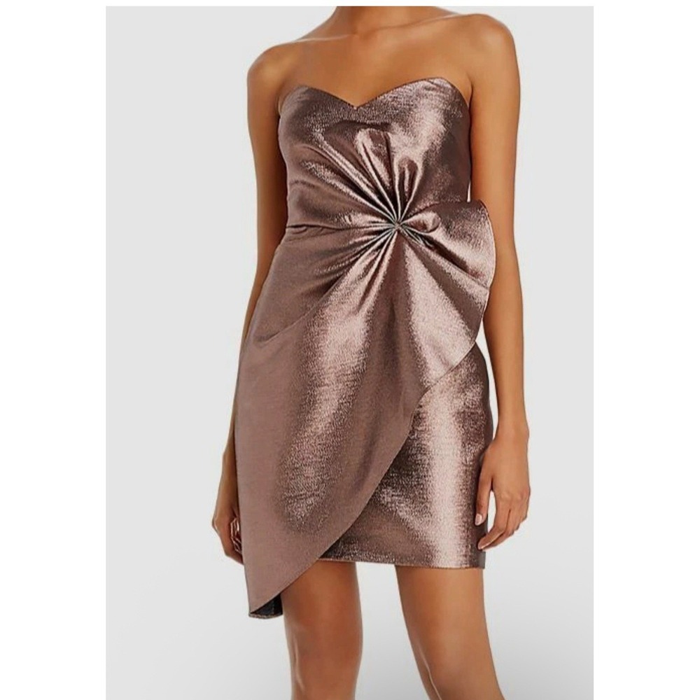 $220 Aidan Mattox Women's Metallic Strapless Jacquard Metallic Mini Dress Size 2